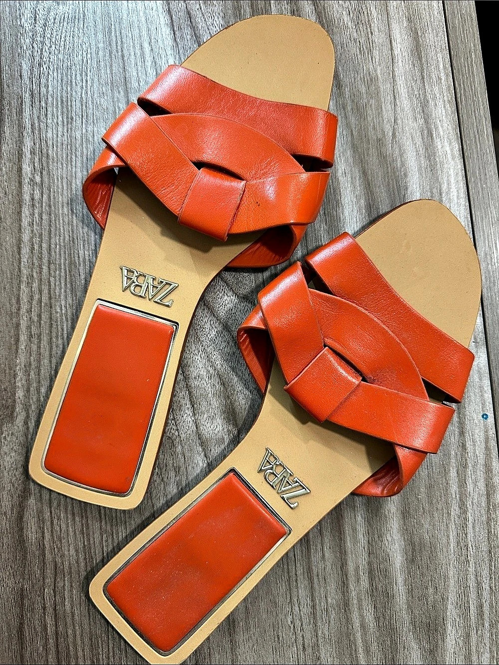 ZARA Strappy Flat Sandals in Orange EU 39